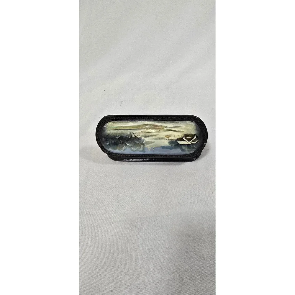 Vtg Russian‎ Lacquer hard eyeglass case box hand painted Fedoskino nature
